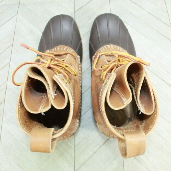 LL Bean Brown Leather Lace Up Unlined Ankle Duck Boots Size 7 Medium - Picture 7 of 9